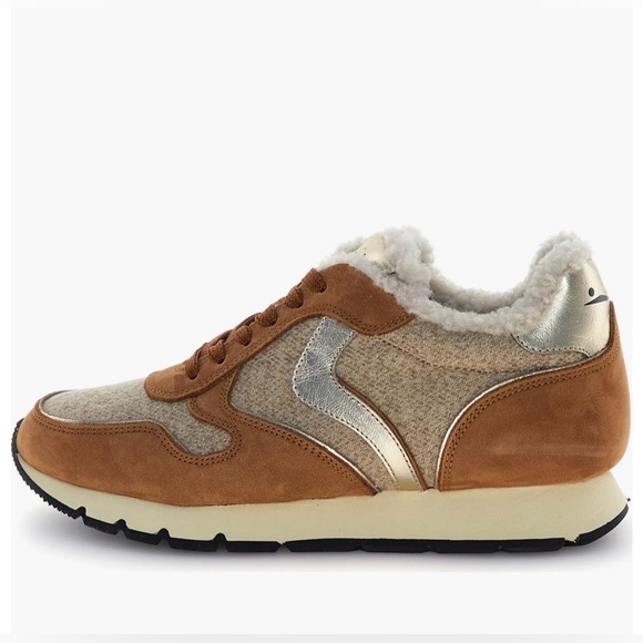 NWT VOILE BLANCHE Julia Genuine Shearling Sneaker in Brown Beige - Picture 2 of 15